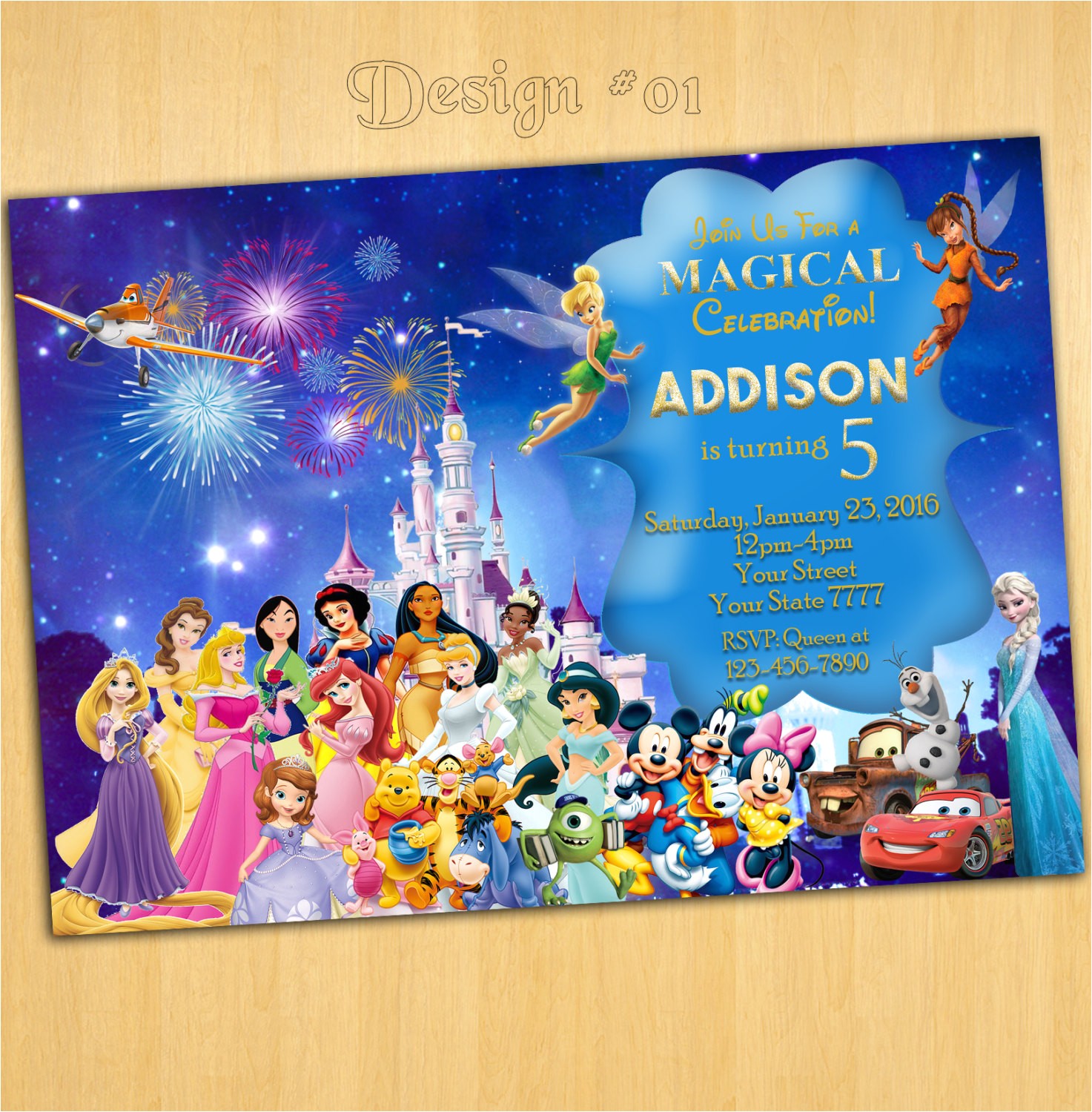 Disney themed Party Invitations Birthday Invitation Templates Disney Birthday Invitations