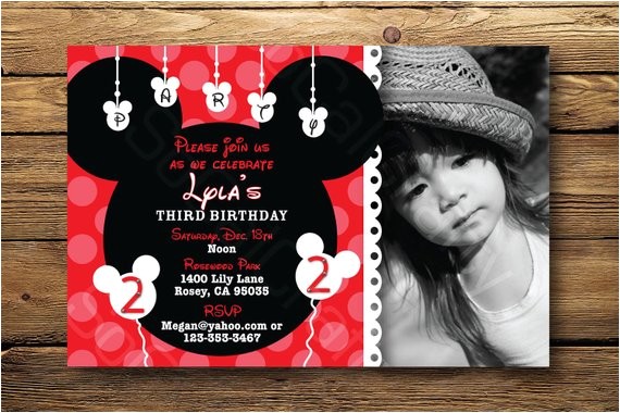 Disney themed Party Invitations Disney Mickey Mouse theme Photo Birthday Party Invitation