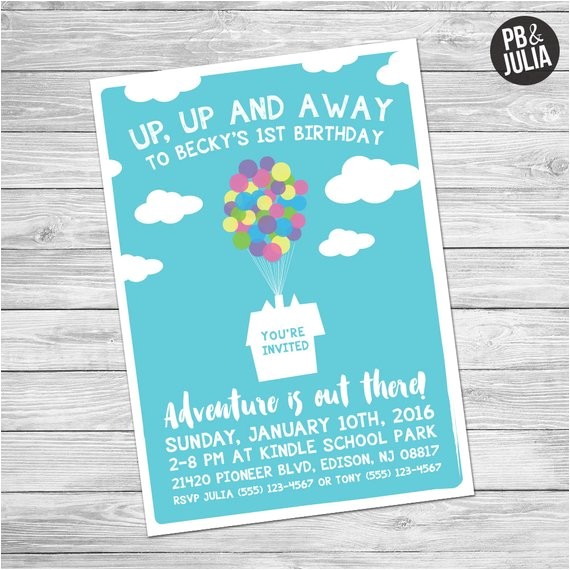 Disney themed Party Invitations Disney Up Birthday Invite Up Birthday One Sided Disney