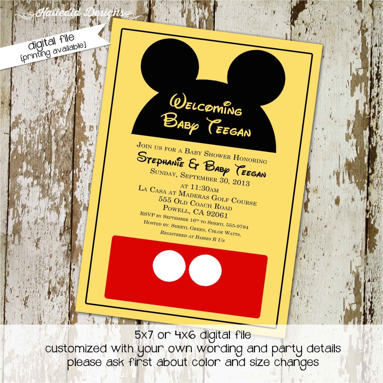 Disney themed Party Invitations Mickey Mouse Birthday Invitation Disney themed Baby Shower