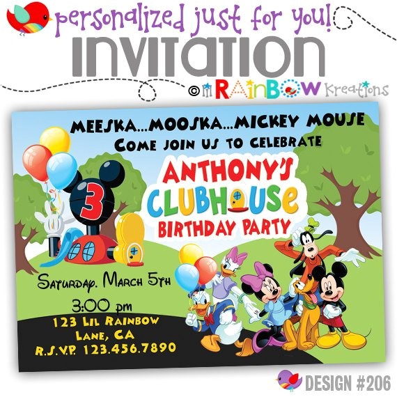 Diy Mickey Mouse Party Invitations 206 Diy Mickey Mouse Clubhouse Party Invitation or Thank