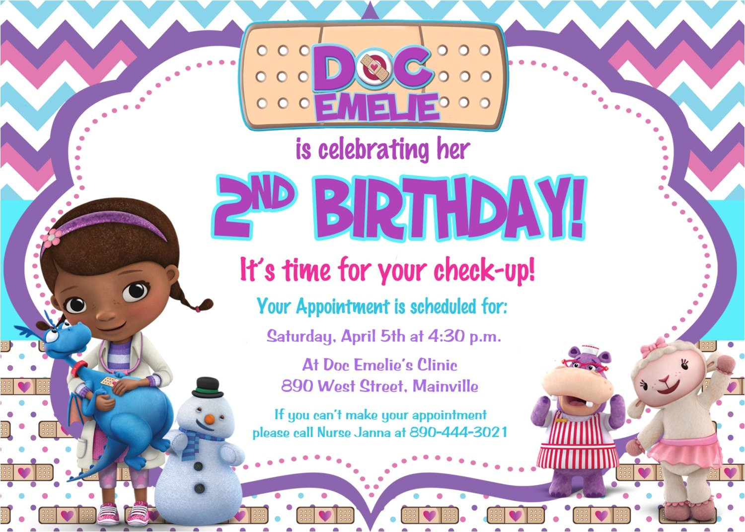 Doc Mcstuffins Party Invites Doc Mcstuffins Birthday Party Invitation by Prettypaperpixels