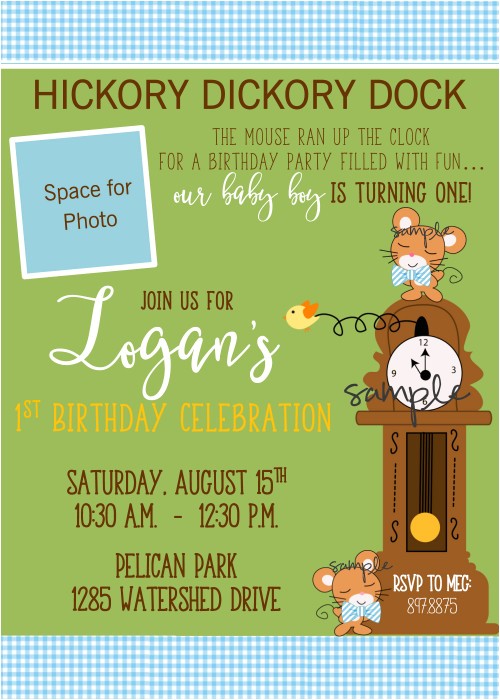 Dock Party Invitations Nursery Rhyme Hickory Dickory Dock First Birthday