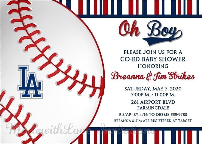 Dodger Party Invitations Los Angeles Dodgers Baseball Invitations Baby Shower
