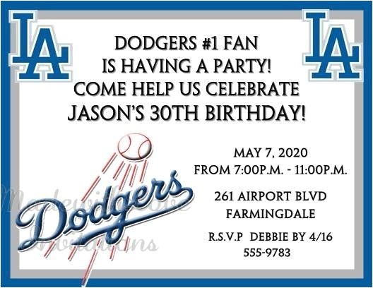 Dodger Party Invitations Los Angeles Dodgers Baseball Invitations Birthday Bachelor
