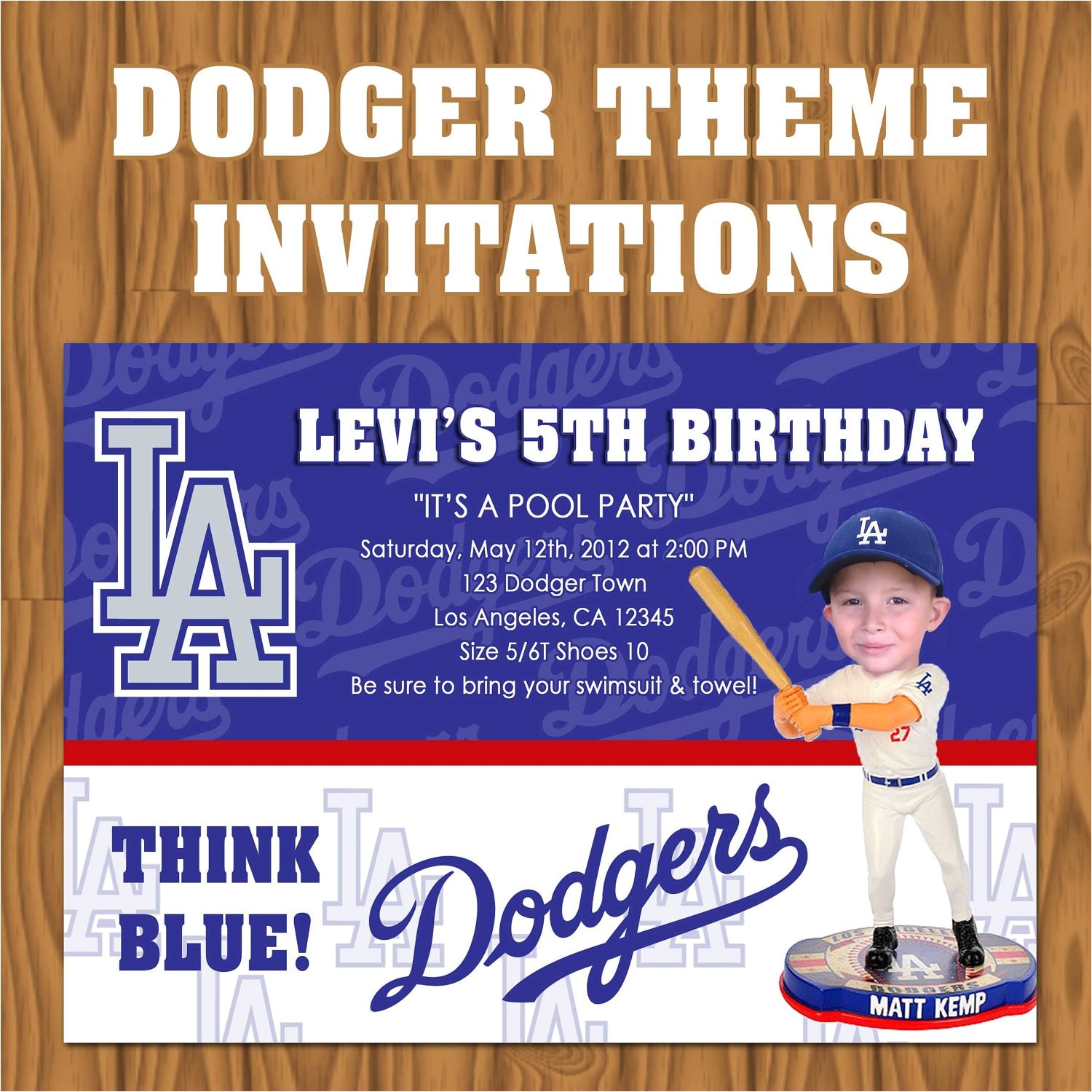 Dodger Party Invitations Los Angeles Dodgers Baseball theme Invitations by Jayarmada