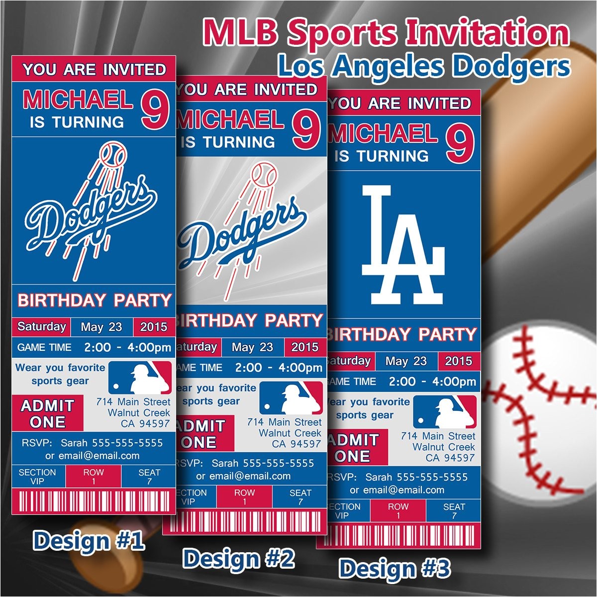 Dodger Party Invitations Los Angeles Dodgers Mlb Birthday Invitation Baseball by