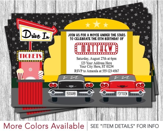 Drive In Movie Birthday Party Invitations Drive In Movie Party Invitation Drive In Birthday Drive In Movie Birthday Party Invitations Drive In Movie Party Invitation Drive In Birthday