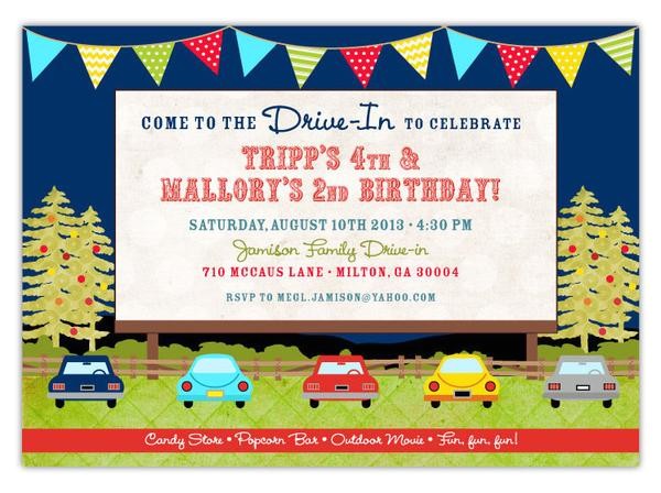 Drive In Movie Party Invitations Drive In Movie Birthday Invitations A Ian Lola
