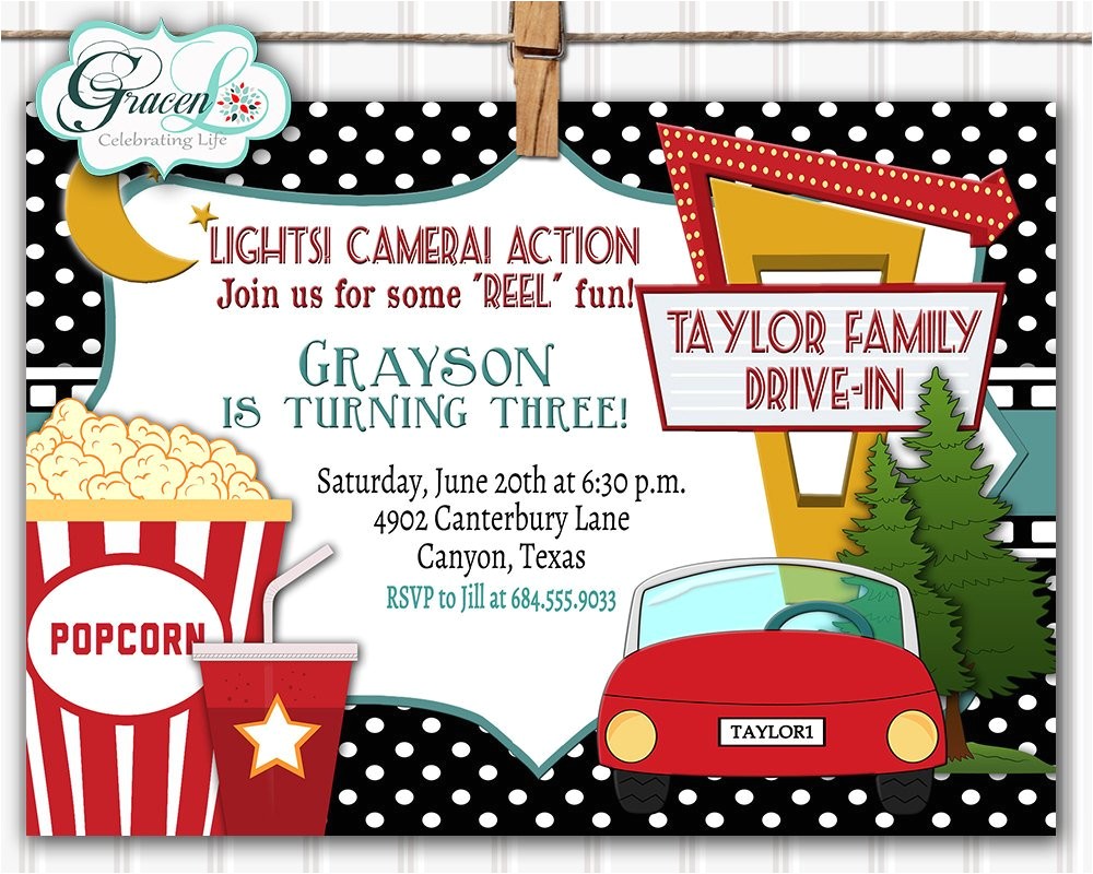 Drive In Movie Party Invitations Drive In Movie Invitation Outdoor Movie Party Invitation