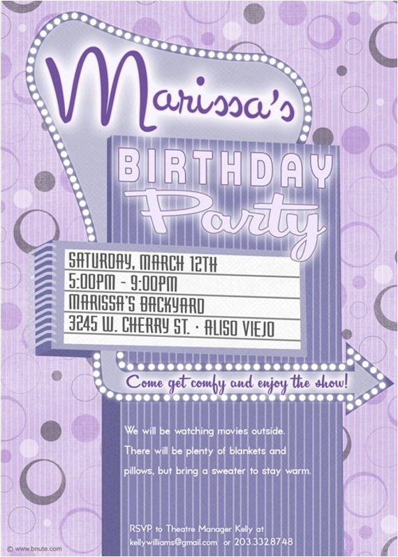 Drive In Movie Party Invitations Movie Party Invitation Retro Drive In Marquee Purple Pink