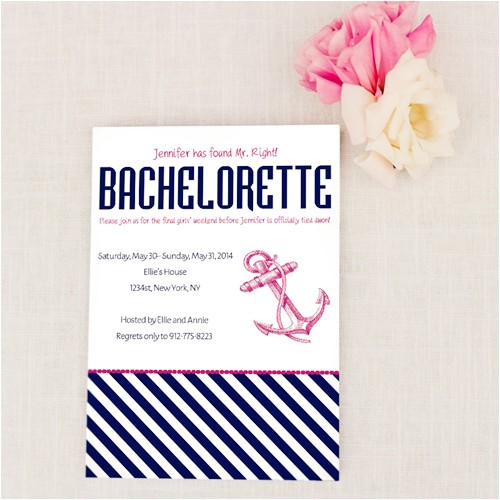 E Invites Bachelorette Party Navy Blue and Pink Nautical Invitations for Bachelorette