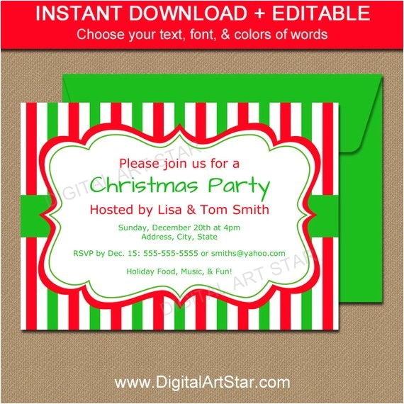 Editable Holiday Party Invitation Christmas Invitation Template Editable Xmas by Digitalartstar