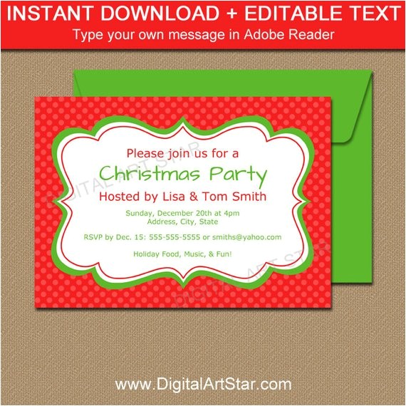 Editable Holiday Party Invitation Editable Christmas Invitation Holiday Invitation