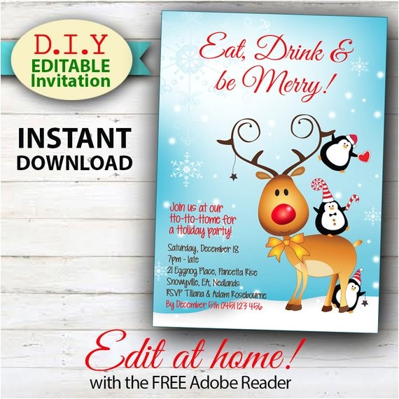 Editable Holiday Party Invitation Editable Christmas Invitation Rudolph Frost Fun Christmas