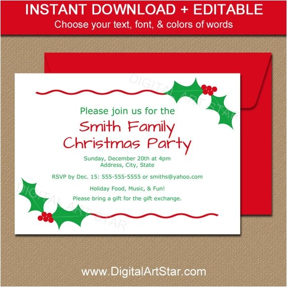 Editable Holiday Party Invitation Editable Christmas Party Invitation Christmas by