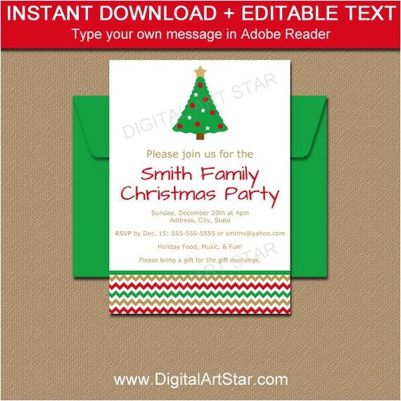 Editable Holiday Party Invitation Instant Download Christmas Invitations Editable Holiday