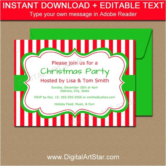 Editable Holiday Party Invitation Printable Christmas Party Invitation Editable Xmas Invites