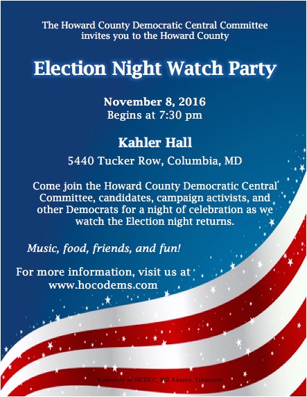 Election Party Invitations Election Night Watch Party at Kahler Hall Howard County