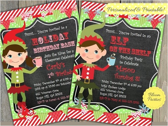 Elf On the Shelf Party Invitations Elf Invite Elf Girl or Boy Birthday Party by Bloomparties
