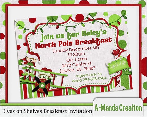 Elf On the Shelf Party Invitations Elves On Shelves north Pole Breakfast Invitation Adorable