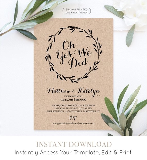 Elopement Party Invitation Template Elopement Announcement Printable Elopement Invitation