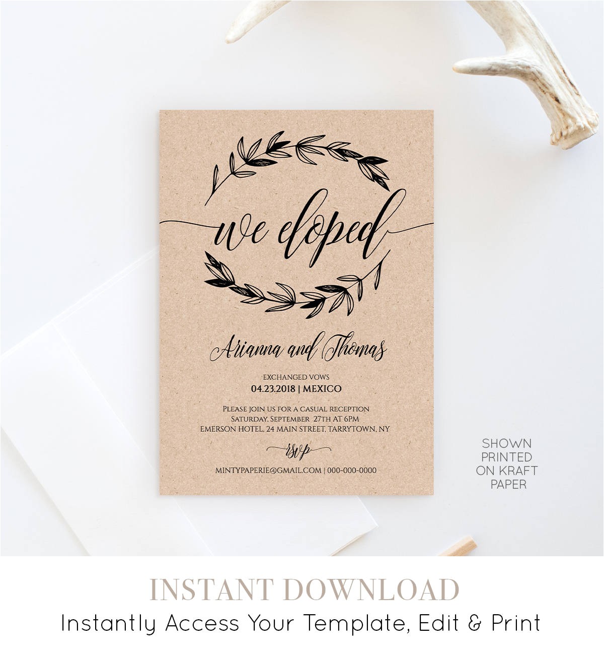 Elopement Party Invitation Template Elopement Announcement Template Wedding Elope Invitation