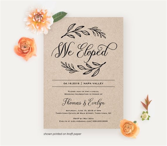 Elopement Party Invitation Template We Eloped Reception Invitation Template Printable Elopement