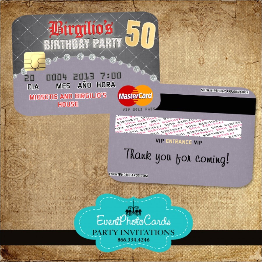 Event Photo Cards Party Invitations 50 Birthday Party Invitations Credit Card