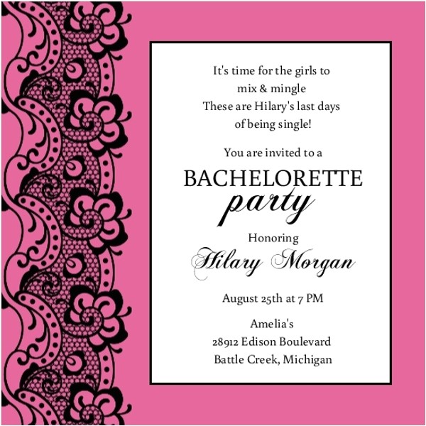 Examples Of Bachelorette Party Invitation Wording Black Lace and Pink Bachelorette Party Invitation
