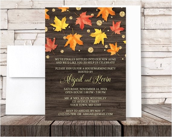 Fall Housewarming Party Invitations Autumn Housewarming Invitations Rustic Falling Leaves