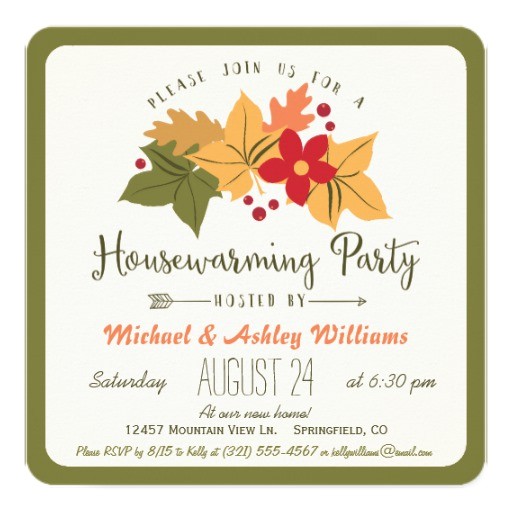 Fall Housewarming Party Invitations Elegant Fall Leaves Floral Housewarming Party Invitation