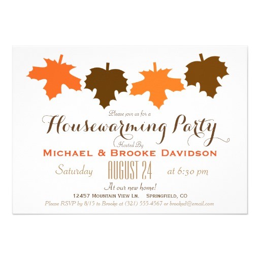 Fall Housewarming Party Invitations orange Brown Fall Leaves Housewarming Party 5×7 Paper