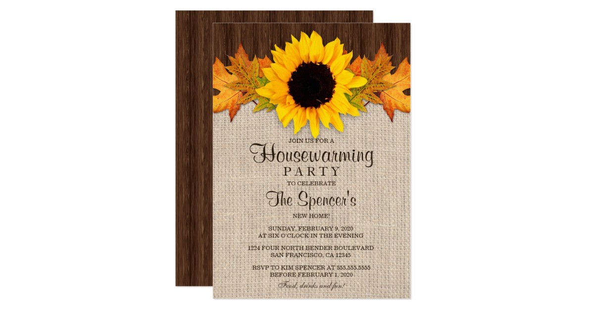 Fall Housewarming Party Invitations Rustic Fall Sunflower Housewarming Party Invites Zazzle
