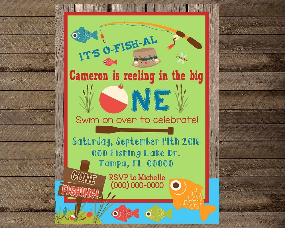 Fishing themed Party Invitations Fishing Invite Fishing Invitation First Birthday Fishing