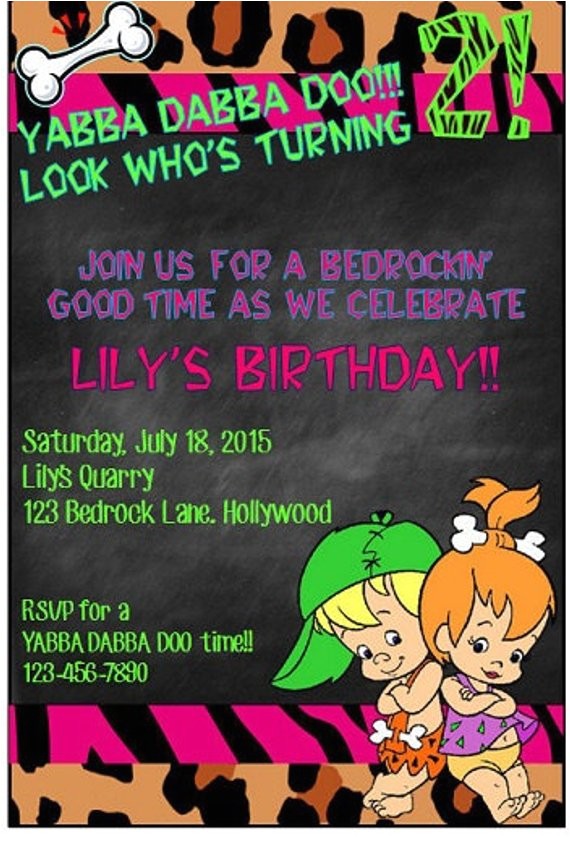 Flintstones Party Invitations Flintstones Pebbles Birthday Invite by Grinandgiggles On Etsy
