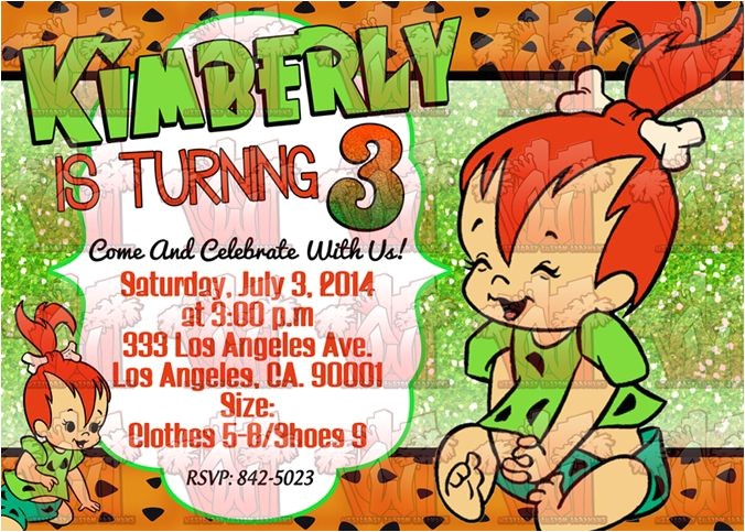 Flintstones Party Invitations Flintstones Pebbles Glitter Birthday Party Digital