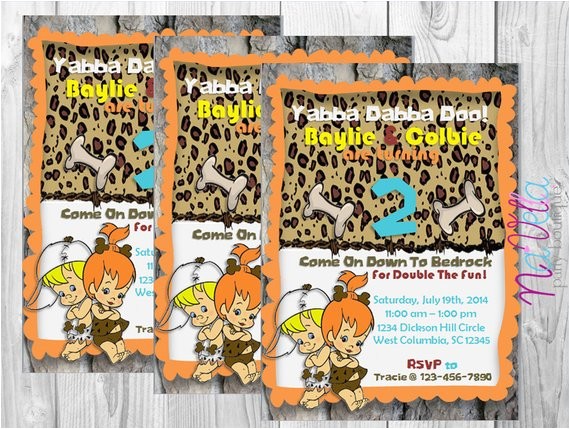 Flintstones Party Invitations Flintstones Twin Birthday Invitation Flintstones Pebbles