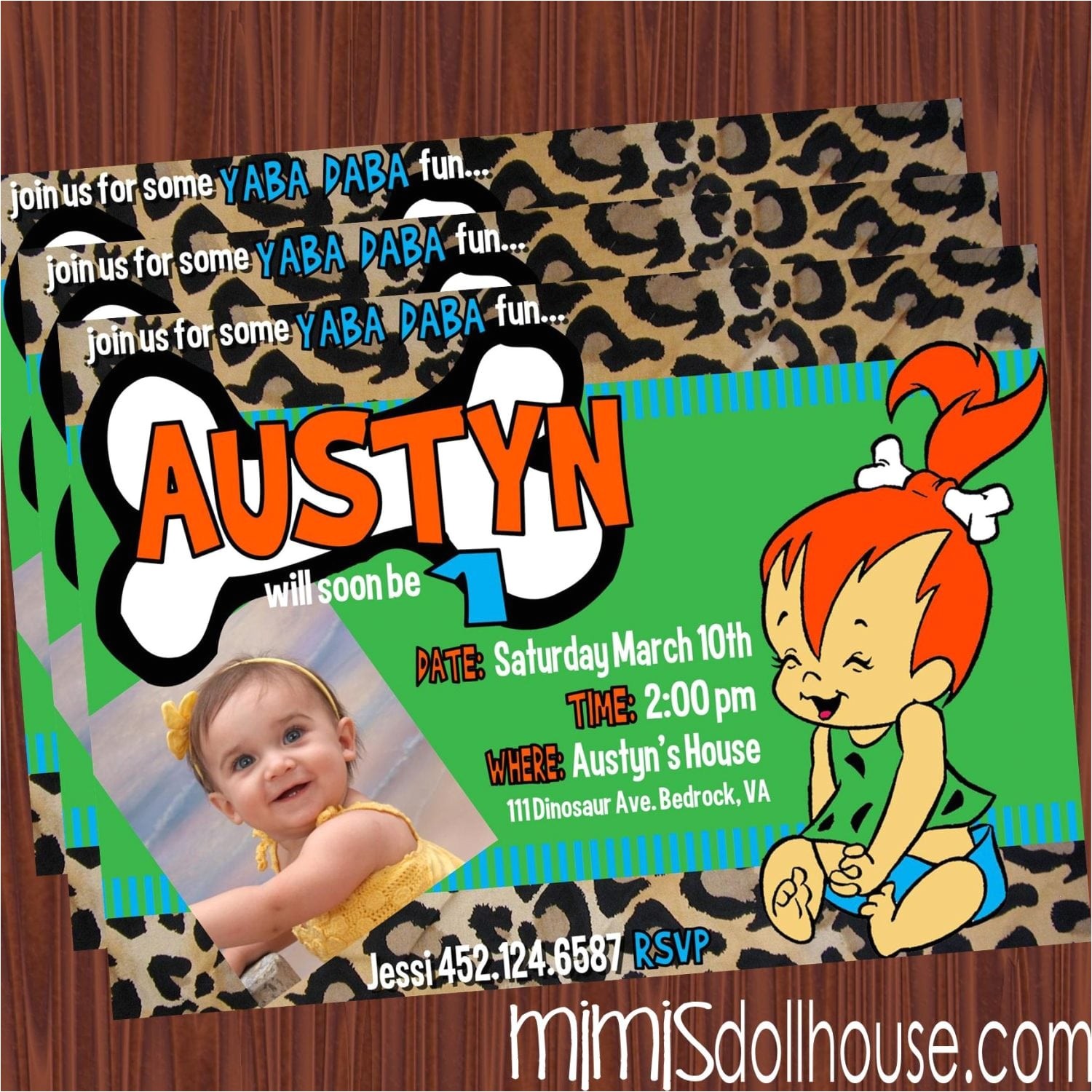 Flintstones Party Invitations Pebbles Invitation Green Mimi 39 S Dollhouse