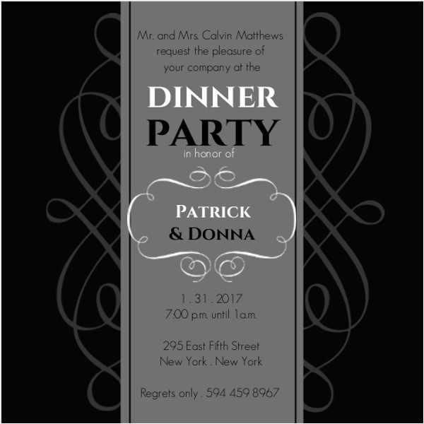 Formal Dinner Party Invitations Black and Gray formal Dinner Invite Dinner Party Invitations