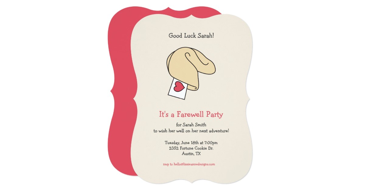 Fortune Cookie Party Invitations fortune Cookie Good Luck Farewell Invitation Zazzle Com