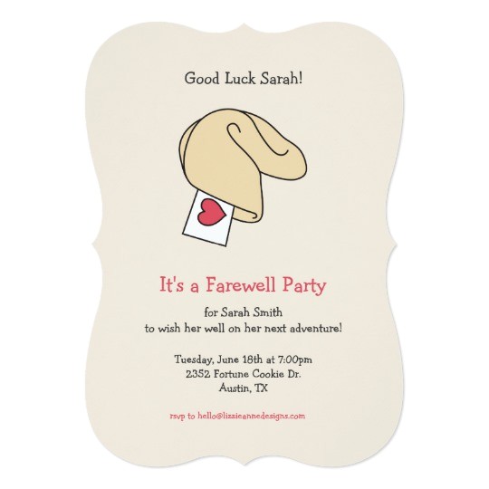 Fortune Cookie Party Invitations fortune Cookie Good Luck Farewell Invitation Zazzle Com