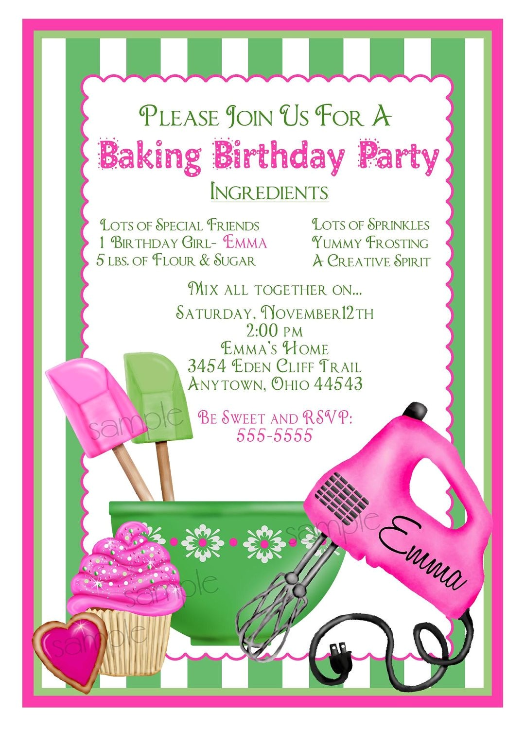 Free Baking Party Invitation Templates Baking Birthday Party Invitations Preppy Baking Kitchen