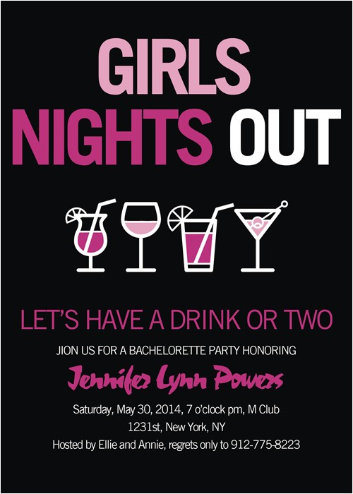 Free Evite Bachelorette Party Invitations Pink and Black Cocktail themed Bachelorette Party
