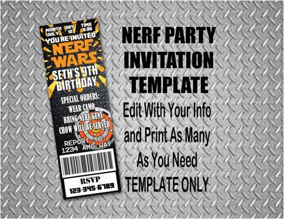 Free Nerf Gun Party Invitations Printable Instant Download Printable Nerf Inspired Birthday Party