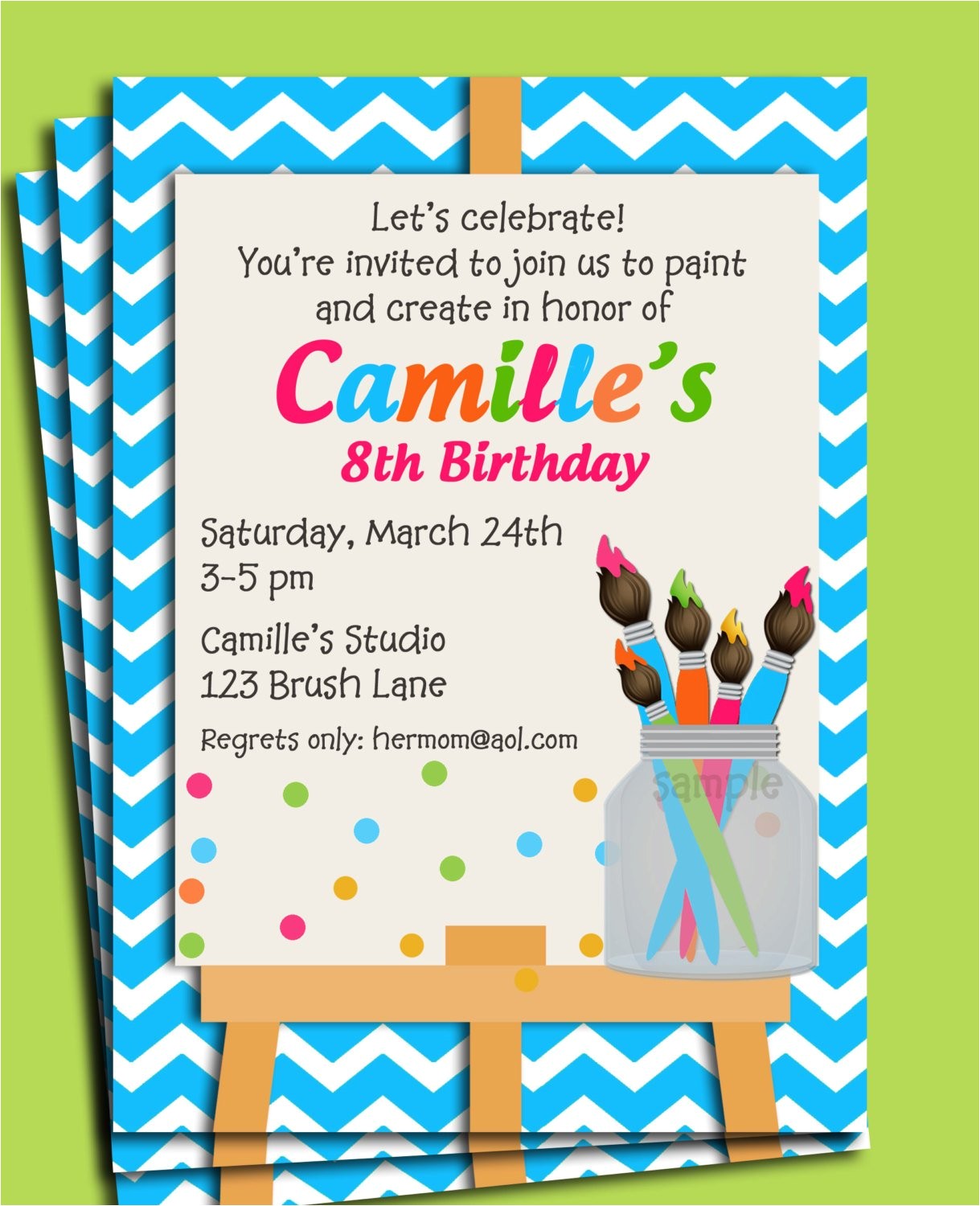 Free Paint Party Invitation Template Painting Art Party Birthday Invitation Printable or Printed