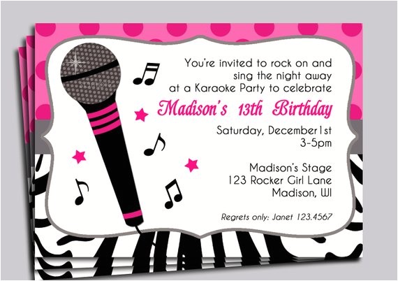 Free Printable Karaoke Party Invitations Hot Pink Zebra Invitation Printable or Printed with Free Free Printable Karaoke Party Invitations Hot Pink Zebra Invitation Printable or Printed with Free