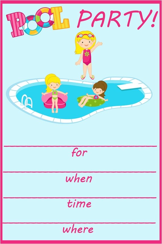 Free Printable Pool Party Invitation Cards Items Similar to Pool Party Fill In Birthday Invitation On