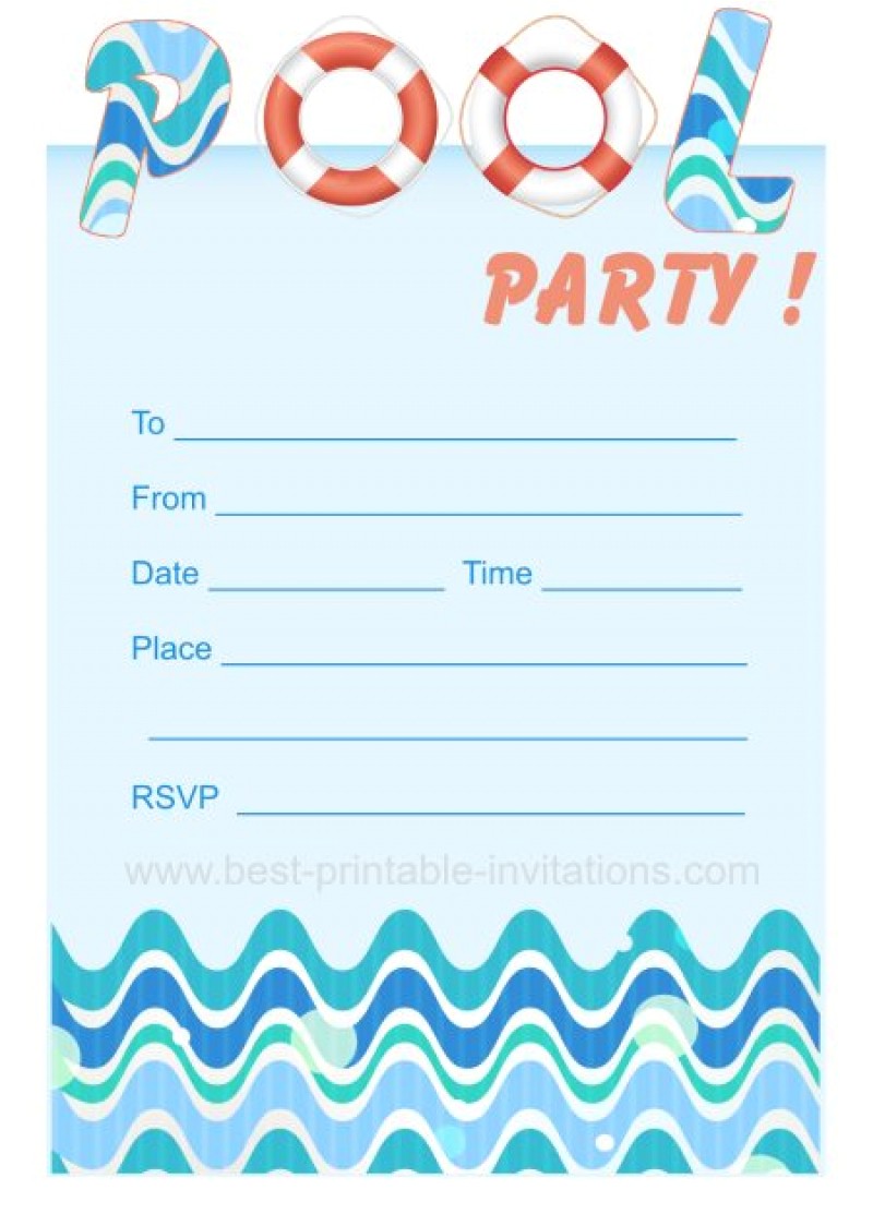 Free Printable Pool Party Invites Blank Pool Party Ticket Invitation Template