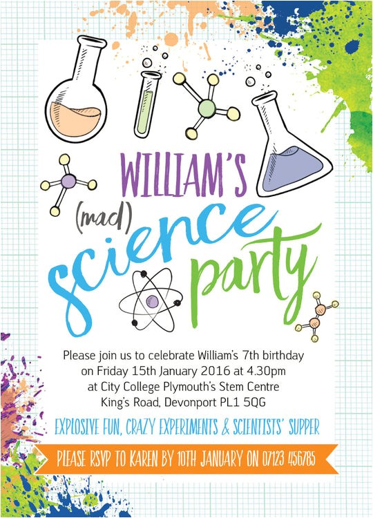 Free Printable Science Birthday Party Invitations Mad Science Party Invitation From 0 80 Each